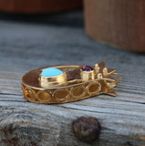 Gold Pomegranate Pendant Necklace: Turquoise & Garnet Gemstone Jewelry