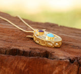 Gold Pomegranate Pendant Necklace: Turquoise & Garnet Gemstone Jewelry