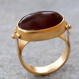 Gold-Filled Solitaire Ring For Women, Carnelian Oval Gold Ring