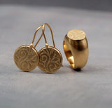 14k Gold Filled Jewelry Set: Signet Ring & Hook Earrings