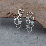 Sterling Silver Heart Stud Earrings Handmade Gift for Women