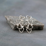 Sterling Silver Heart Stud Earrings Handmade Gift for Women