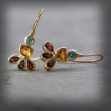 Multi Gemstone Gold Earrings, Citrine, Topaz, Garnet Earrings. Colorful Earrings, 14k Gold Earrings, Statement Earrings, Mothers Day Gift