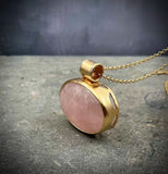 Rose Quartz Necklace,Statement Jewelry,Long Necklace,Large Pendant Necklace,Crystal Pendant Necklace,Gift Necklace,Boho Necklace