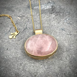 Rose Quartz Necklace,Statement Jewelry,Long Necklace,Large Pendant Necklace,Crystal Pendant Necklace,Gift Necklace,Boho Necklace