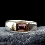 Silver Tourmaline Ring • Rectangle Pink Tourmaline Ring • Silver Band Ring • Custom Birthstone Ring • Gift Jewelry • Handmade Rings • Gifts