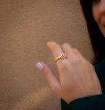 Gold Handcrafted Carnelian Gemstone Ring | Minimalist Statement Ring | July Birthstone Gift