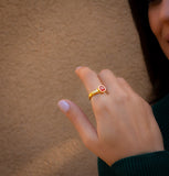 Gold Handcrafted Carnelian Gemstone Ring | Minimalist Statement Ring | July Birthstone Gift