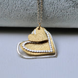 Long Gold And Silver Heart Pendant Necklace