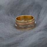 Unique wedding rings of 14k yellow, rose and white gold, Rustic wedding band ring set, Couples matching rings, Handmade mens wedding band