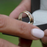 Unique wedding rings of 14k yellow, rose and white gold, Rustic wedding band ring set, Couples matching rings, Handmade mens wedding band
