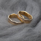 Unique wedding rings of 14k yellow, rose and white gold, Rustic wedding band ring set, Couples matching rings, Handmade mens wedding band