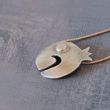 Pomegranate Pendant Silver Necklace. Hand Made Fashion Jewelry, Holyday Gift For Mom, Short Silver Pendant Necklaces, Mothers Day Gift
