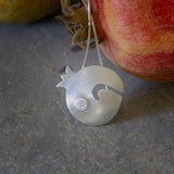 Pomegranate Pendant Silver Necklace. Hand Made Fashion Jewelry, Holyday Gift For Mom, Short Silver Pendant Necklaces, Mothers Day Gift