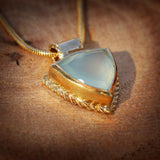 Aqua Chalcedony Trillion Cut Pendant Necklace • Gold Daity Handcrafted Necklace • Gift for Mom Sister Daughter • Short Necklaces For Women