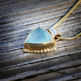 Aqua Chalcedony Trillion Cut Pendant Necklace • Gold Daity Handcrafted Necklace • Gift for Mom Sister Daughter • Short Necklaces For Women