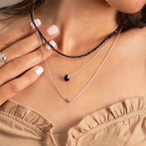 Black Onyx Layered Silver Necklace, Layered Charm Necklace For Women ,Triple strand Necklace ,February Birth Stone Necklace ,Christmas Gift.