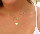 Dainty Layered Gold Necklace: Lotus & Gemstone Pendant