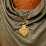 Gold pendant necklace, Engraved heart pendant for women, Artisan bohemian jewelry, Unique handmade jewelry, Statement jewelry, Gift for her