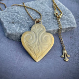 Gold pendant necklace, Engraved heart pendant for women, Artisan bohemian jewelry, Unique handmade jewelry, Statement jewelry, Gift for her