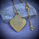 Gold pendant necklace, Engraved heart pendant for women, Artisan bohemian jewelry, Unique handmade jewelry, Statement jewelry, Gift for her