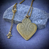 Gold pendant necklace, Engraved heart pendant for women, Artisan bohemian jewelry, Unique handmade jewelry, Statement jewelry, Gift for her