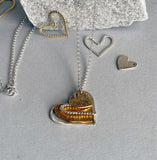 Long Gold And Silver Heart Pendant Necklace