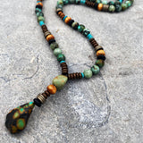 Men Beaded Necklace For Men, Gemstone Necklaces For Men, Turquoise Pendant Necklace, Y Blue Beaded Necklace, Gift For Him