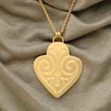 Gold pendant necklace, Engraved heart pendant for women, Artisan bohemian jewelry, Unique handmade jewelry, Statement jewelry, Gift for her