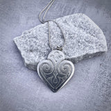 Long Silver Heart Necklace, Silver Boho Pendant Long Necklace For Women, A Gift For Her, Statement Pendant Necklaces, Extra Long Necklaces.