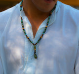 Men's Boho Gemstone Necklace • Long Beaded Pendant Necklace • Handmade Beach Jewelry For Him