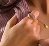 Handmade Strawberry Quartz Ring: 14k Gold Filled Oval Cabochon