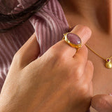 Pink handmade Gold Ring, Pink Statement Ring,14k Gold Rings for Women, Hand Made Oval cabochon Ring,