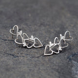 Sterling Silver Heart Stud Earrings Handmade Gift for Women