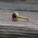 Engagement Ring Amethyst , February Birthstone Ring, Oval Cut Stone Rings, Purple Gemstone Ring, Dainty Gold Rings For Women