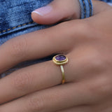 Engagement Ring Amethyst , February Birthstone Ring, Oval Cut Stone Rings, Purple Gemstone Ring, Dainty Gold Rings For Women
