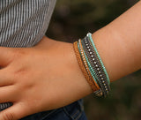 Handmade Leather Bracelets with Silver-Plated Brass, Crystal Beads, Boho Style
