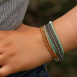 Handmade Leather Bracelets with Silver-Plated Brass, Crystal Beads, Boho Style