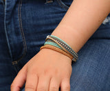 Handmade Leather Bracelets with Silver-Plated Brass, Crystal Beads, Boho Style