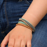 Handmade Leather Bracelets with Silver-Plated Brass, Crystal Beads, Boho Style