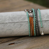 Handmade Leather Bracelets with Silver-Plated Brass, Crystal Beads, Boho Style