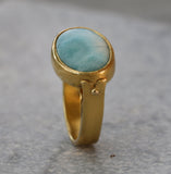 Handmade 14K Gold Larimar Ring - Boho Statement Ring