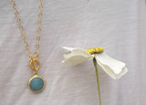 Gold Round Blue Jade Pendant Necklace