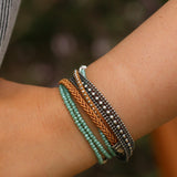 Handmade Leather Bracelets with Silver-Plated Brass, Crystal Beads, Boho Style