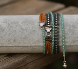 Handmade Leather Bracelets with Silver-Plated Brass, Crystal Beads, Boho Style