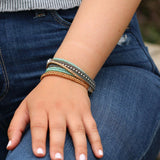 Handmade Leather Bracelets with Silver-Plated Brass, Crystal Beads, Boho Style