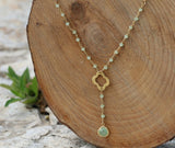 Beaded Gold Necklace with Crystal Pendant - Simple and Elegant