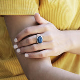 Blue Kyanite Ring • Boho Ring For Women • gold Ring • kyanite Statement Ring • Handmade Jewelry • Silver Rings • Gift For Her • Oval Ring