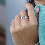 Silver Tourmaline Ring • Rectangle Blue Tourmaline Ring • Band Ring • Custom Birthstone Ring • Gift Jewelry • Handmade Rings • Gift Rings