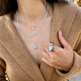 Silver Multi Strand Necklace • Handcrafted Larimar Pendant Necklace • Set Of Three Necklaces • Gifts For Her • Stacked Silver Necklaces Set